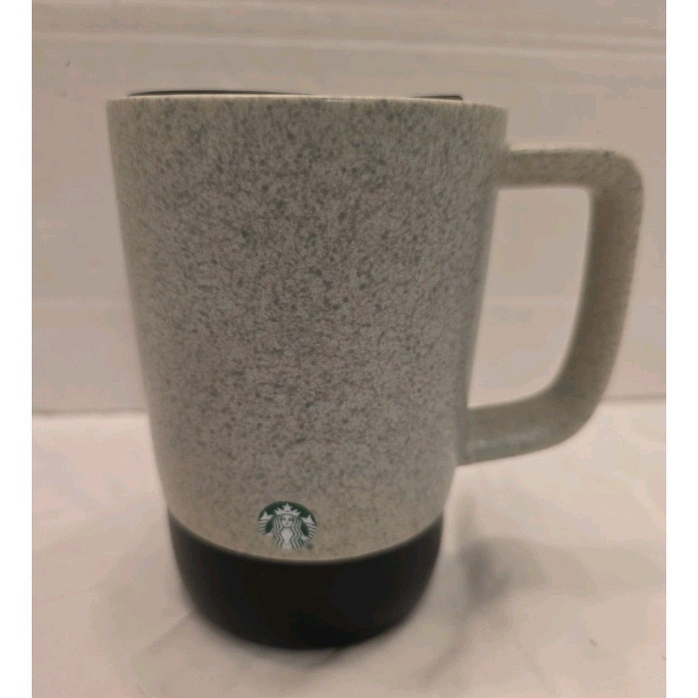 Starbucks Grey & Black Speckled Ceramic Desktop Mug with Lid & Non-Slip Base